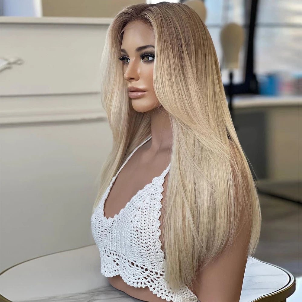 Ash Blonde Straight Human Hair Wig - HairNjoy