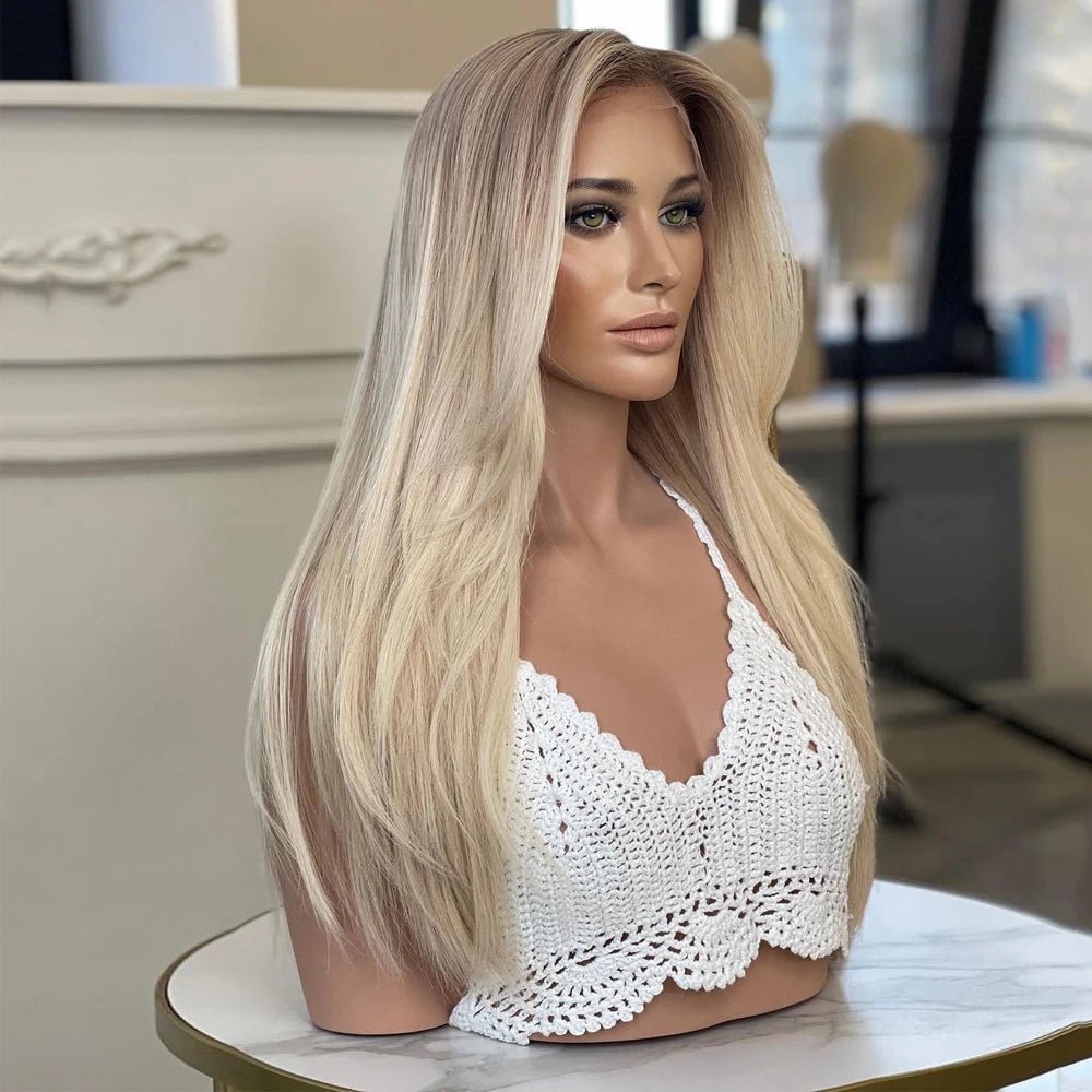 Ash Blonde Straight Human Hair Wig - HairNjoy