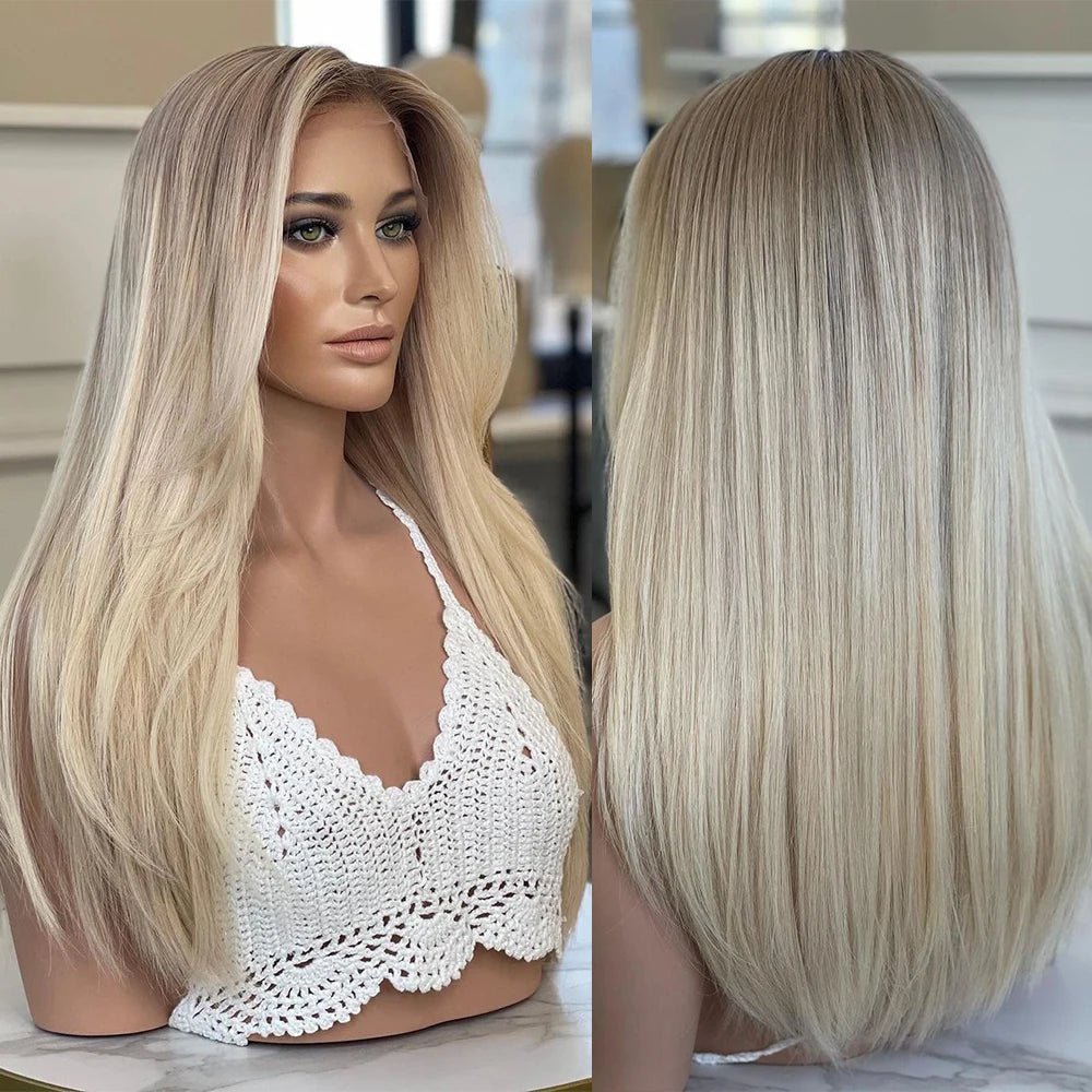 Ash Blonde Straight Human Hair Wig - HairNjoy