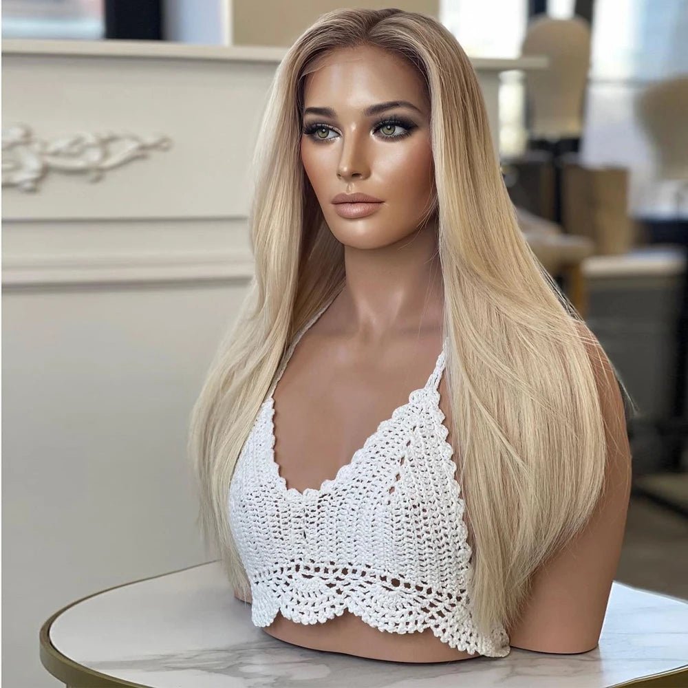 Ash Blonde Straight Human Hair Wig - HairNjoy