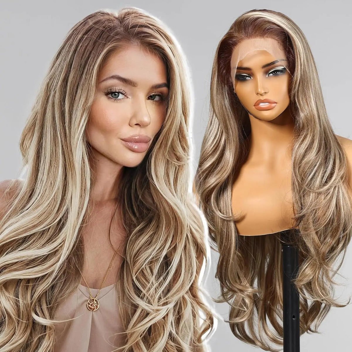 Ash Brown Highlight Lace Front Wig - HairNjoy