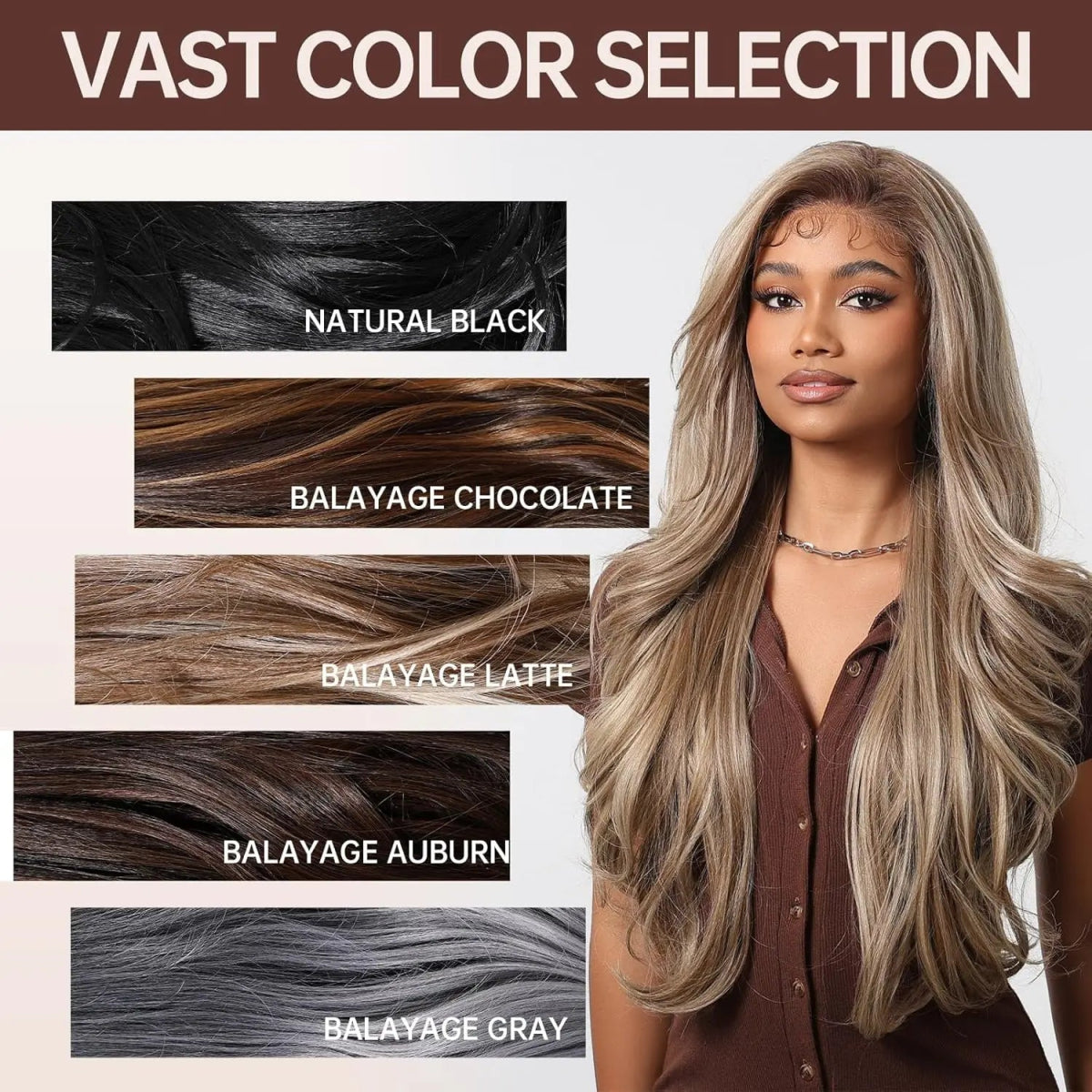 Ash Brown Highlight Wavy Lace Front Wig - HairNjoy