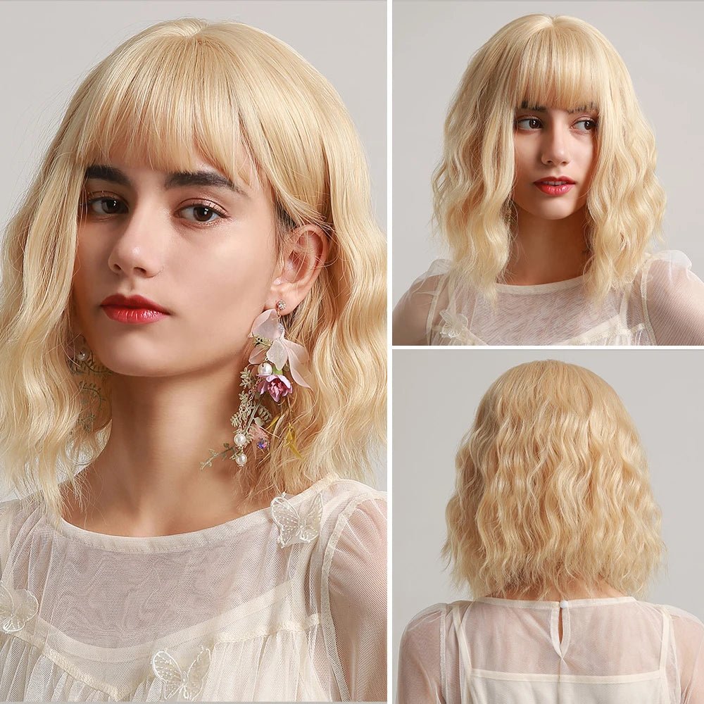 Auburn Short Wavy Wig with Bangs - HairNjoy