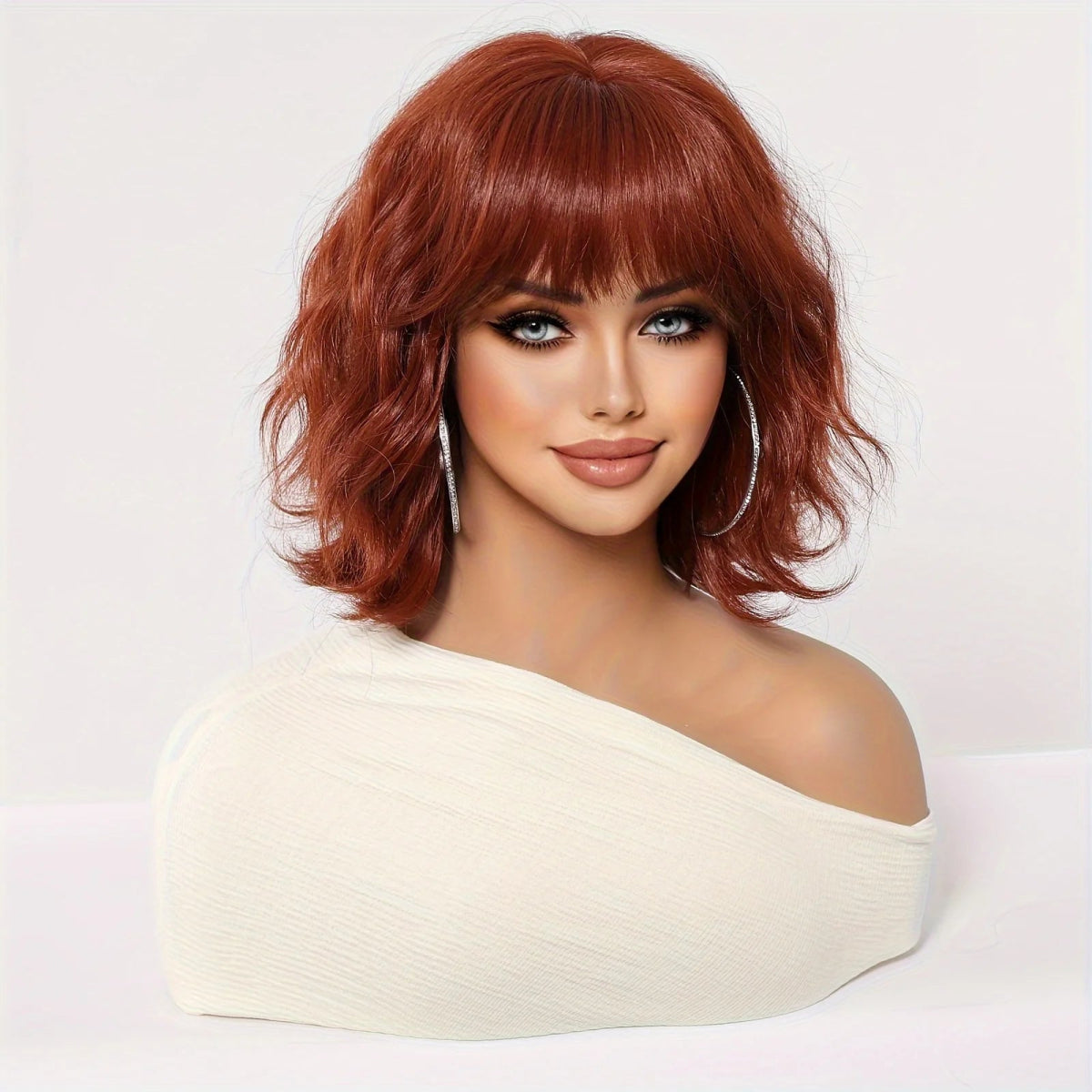 Auburn Short Wavy Wig with Bangs - HairNjoy