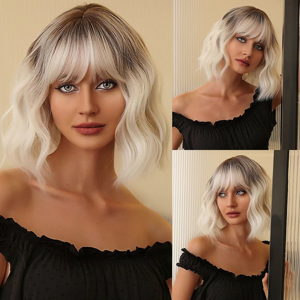 Auburn Short Wavy Wig with Bangs - HairNjoy