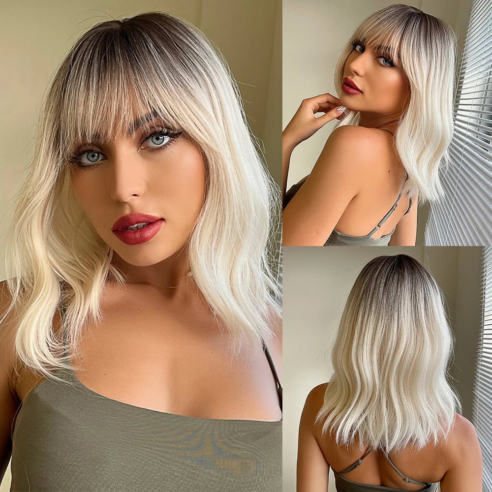 Auburn Short Wavy Wig with Bangs - HairNjoy