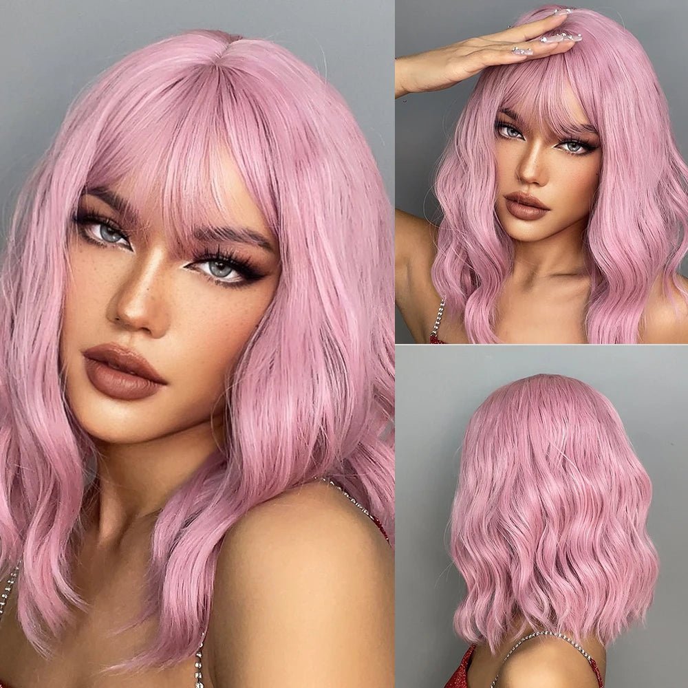 Auburn Short Wavy Wig with Bangs - HairNjoy