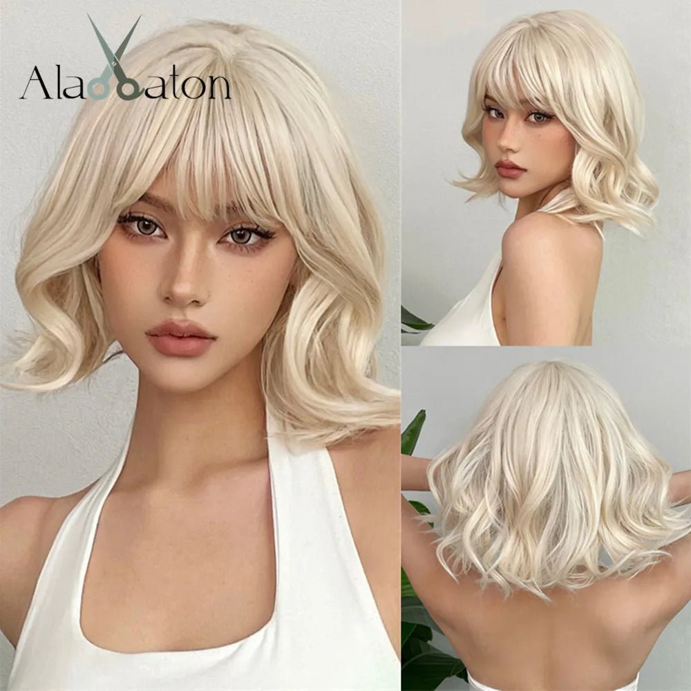 Auburn Short Wavy Wig with Bangs - HairNjoy