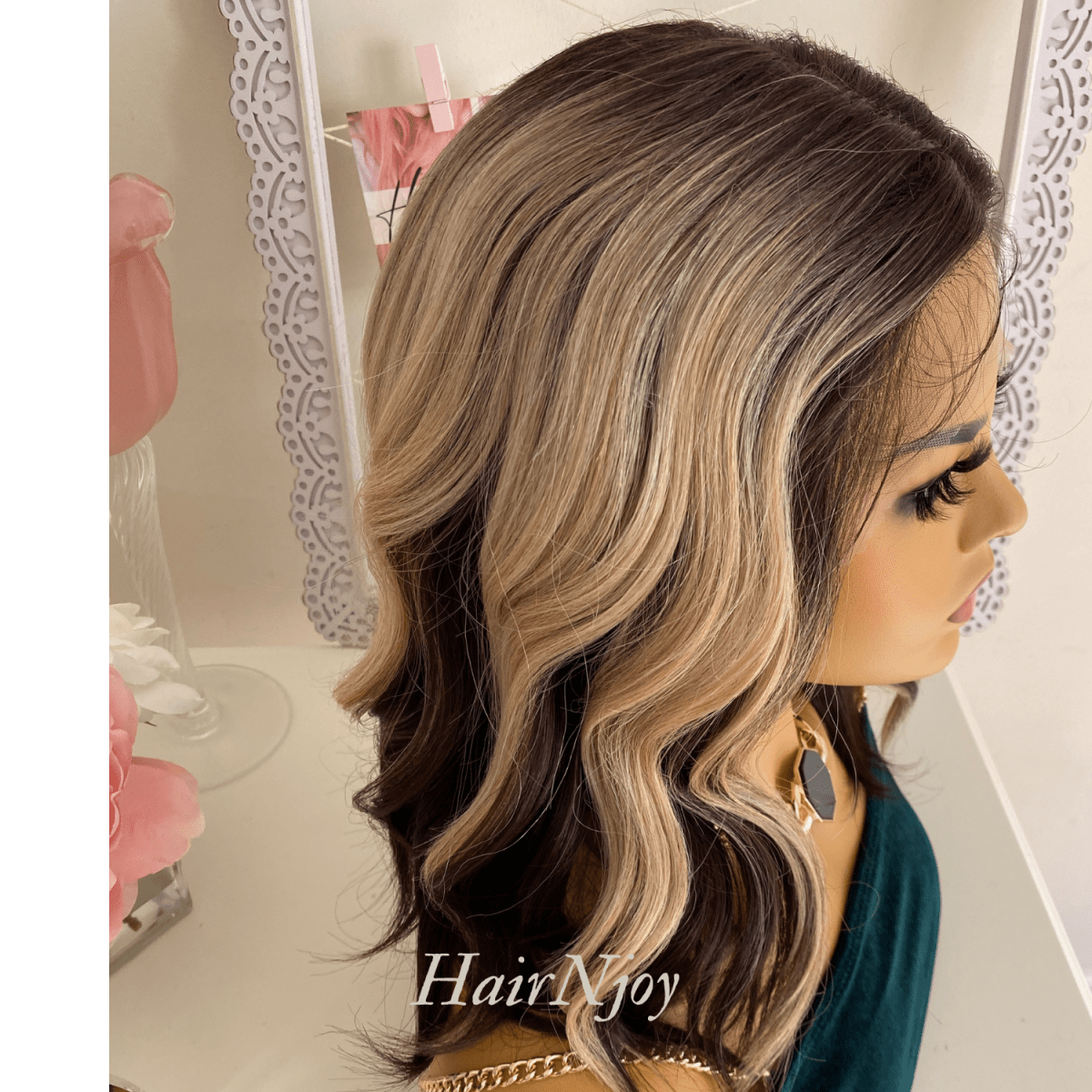 Balayage Ombre Highlights Wavy Lace Front Wig - HairNjoy