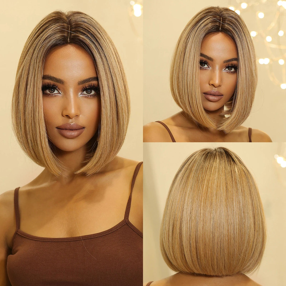 Black Bob Wig with White Highlights & Bangs - HairNjoy