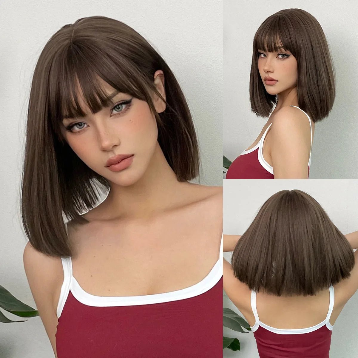 Black Brown Highlight Synthetic Wig - HairNjoy