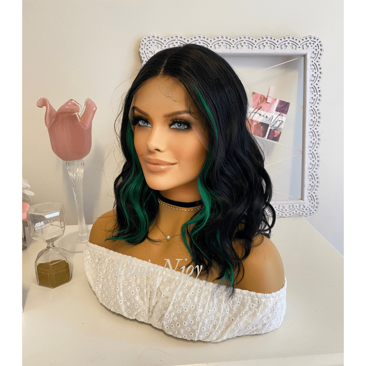 Black Green Balayage Wavy Lace Front Wig - HairNjoy
