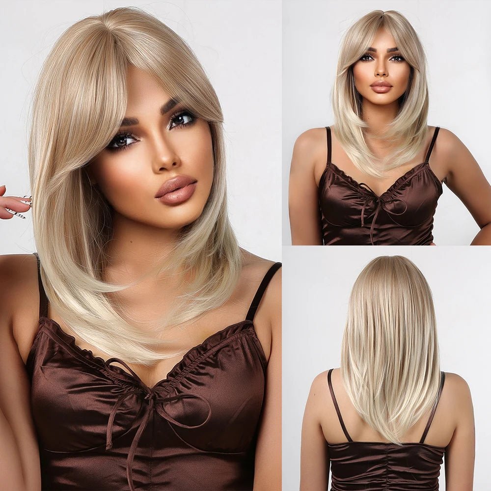 Black Layered Synthetic Wig with Bangs - HairNjoy