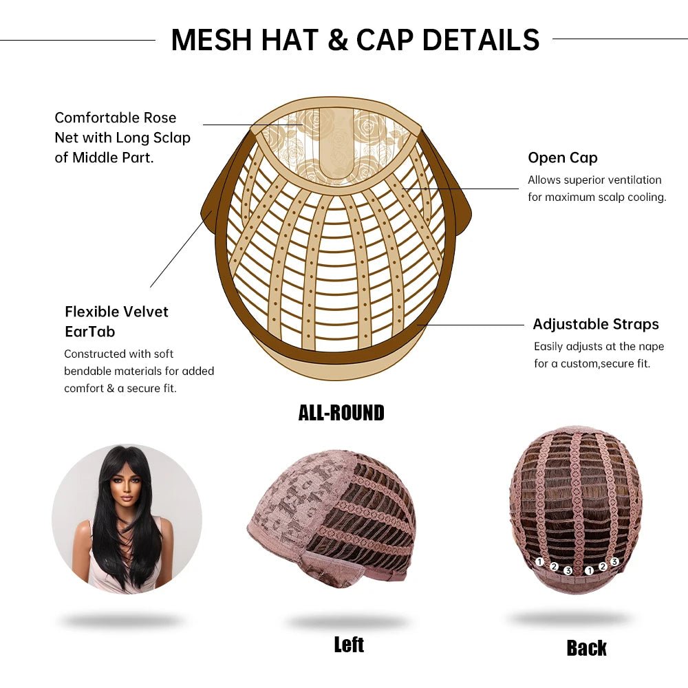 Black Layered Synthetic Wig with Bangs - HairNjoy