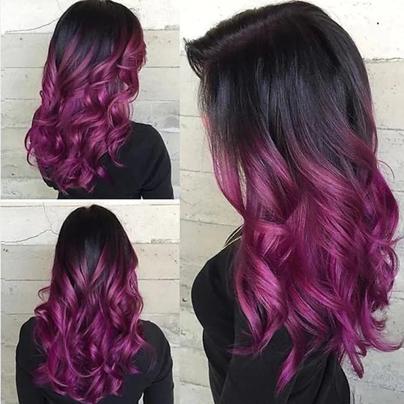 Black to Purple Ombre Long Wavy Wig - HairNjoy