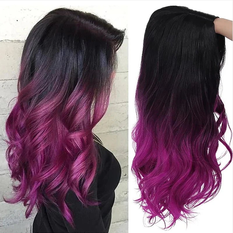 Black to Purple Ombre Long Wavy Wig - HairNjoy
