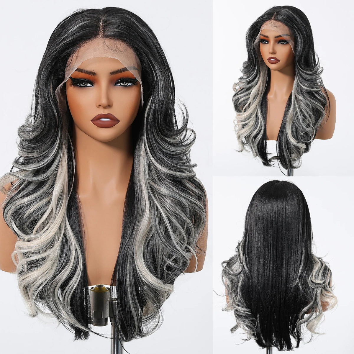 Black White Highlight Curly Lace Front Wig - HairNjoy