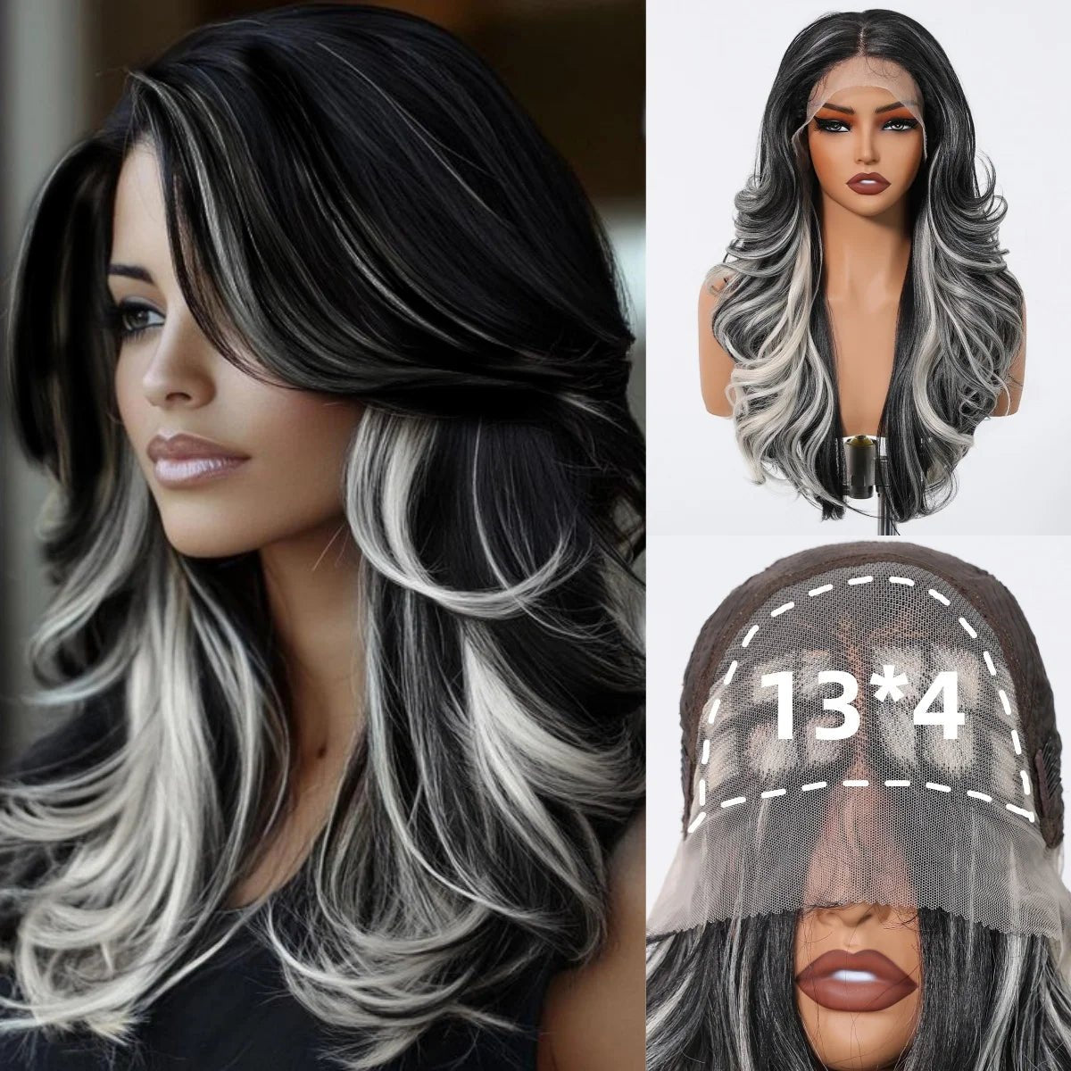 Black White Highlight Curly Lace Front Wig - HairNjoy