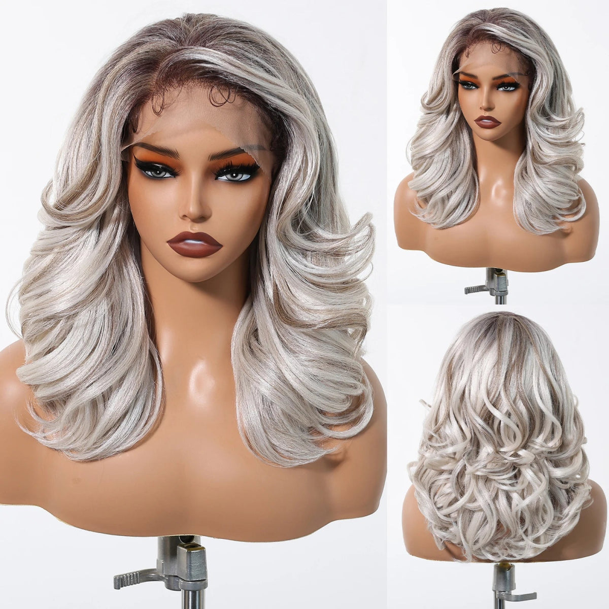 Black White Highlight Curly Lace Front Wig - HairNjoy
