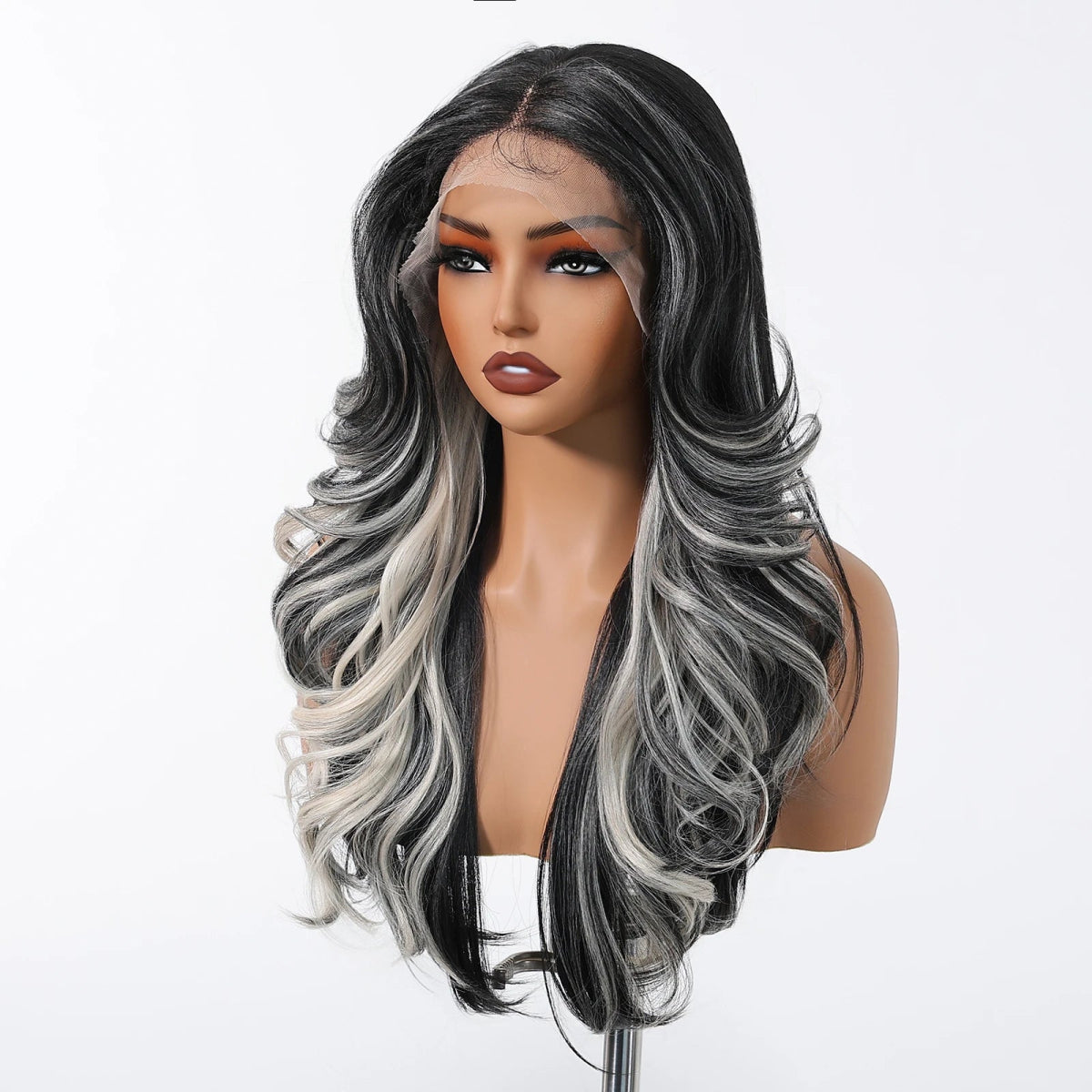 Black White Highlight Curly Lace Front Wig - HairNjoy