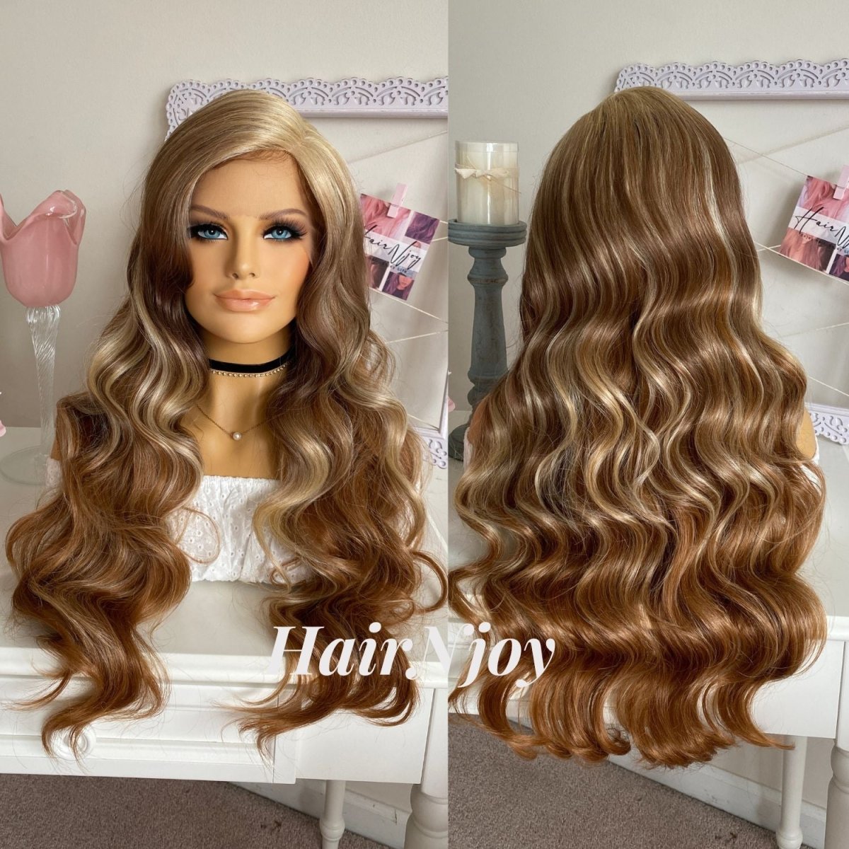 Blonde Brown Balayage Highlight Curly Lace Front Wig - HairNjoy