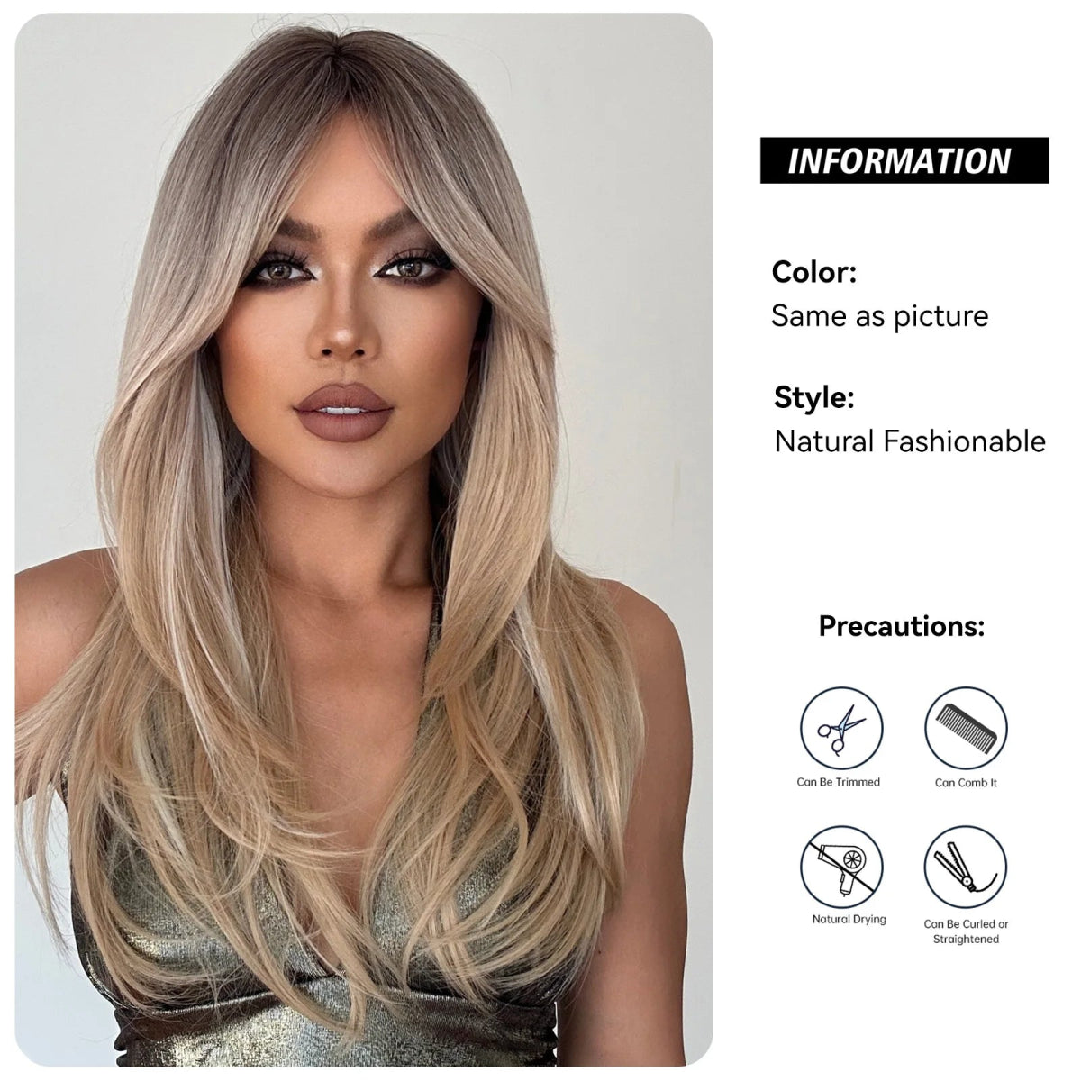 Blonde Platinum Layered Wig with Straight Bangs - HairNjoy