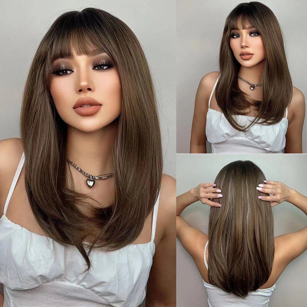 Blonde Platinum Layered Wig with Straight Bangs - HairNjoy