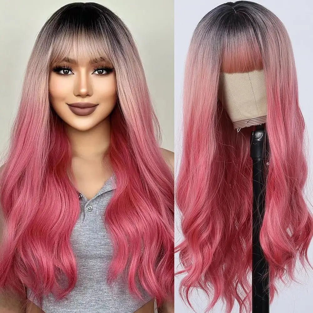 Blonde Wavy Synthetic Wig with Bangs - HairNjoy