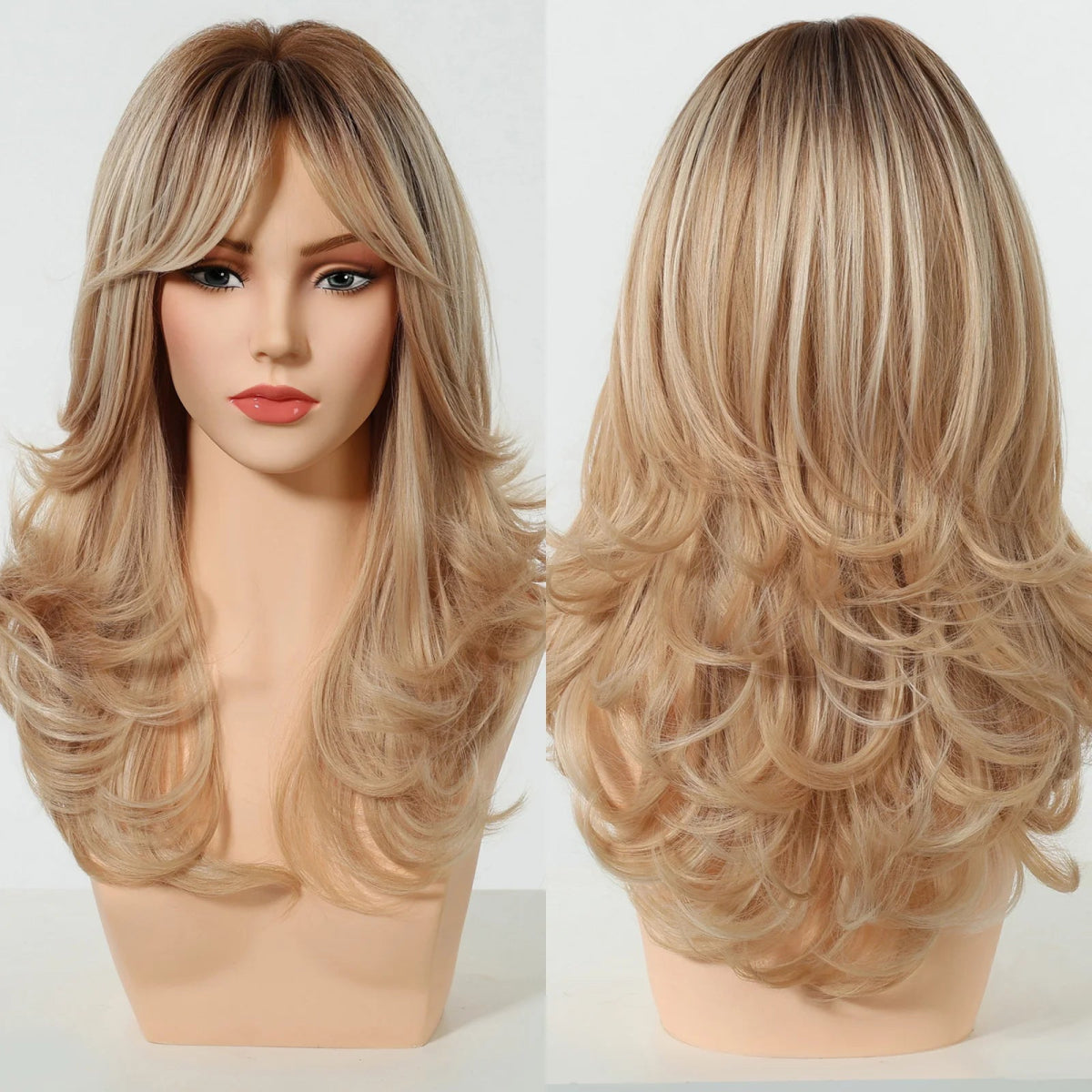 Blonde Wavy Synthetic Wig with Bangs - HairNjoy