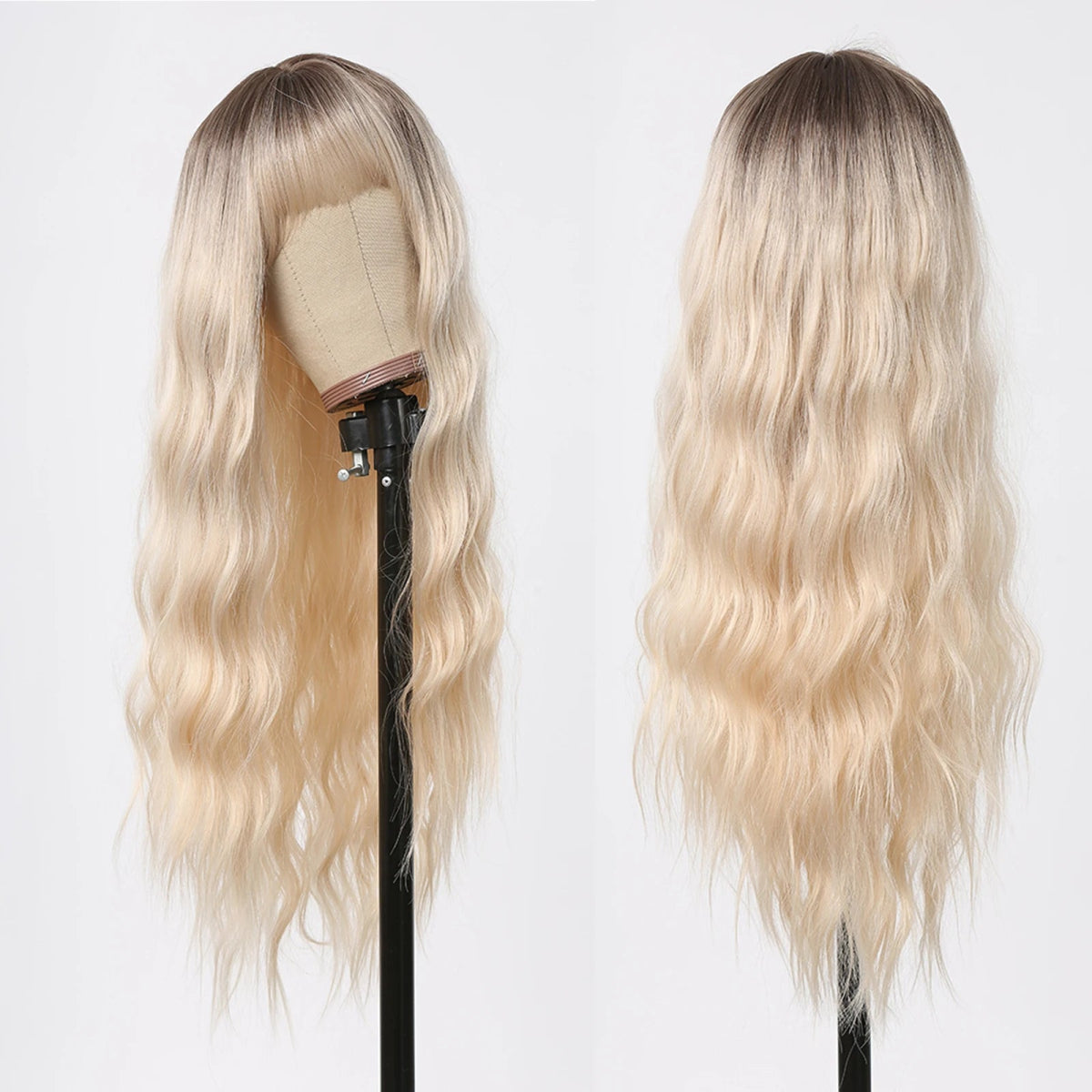 Blonde Wavy Synthetic Wig with Bangs - HairNjoy