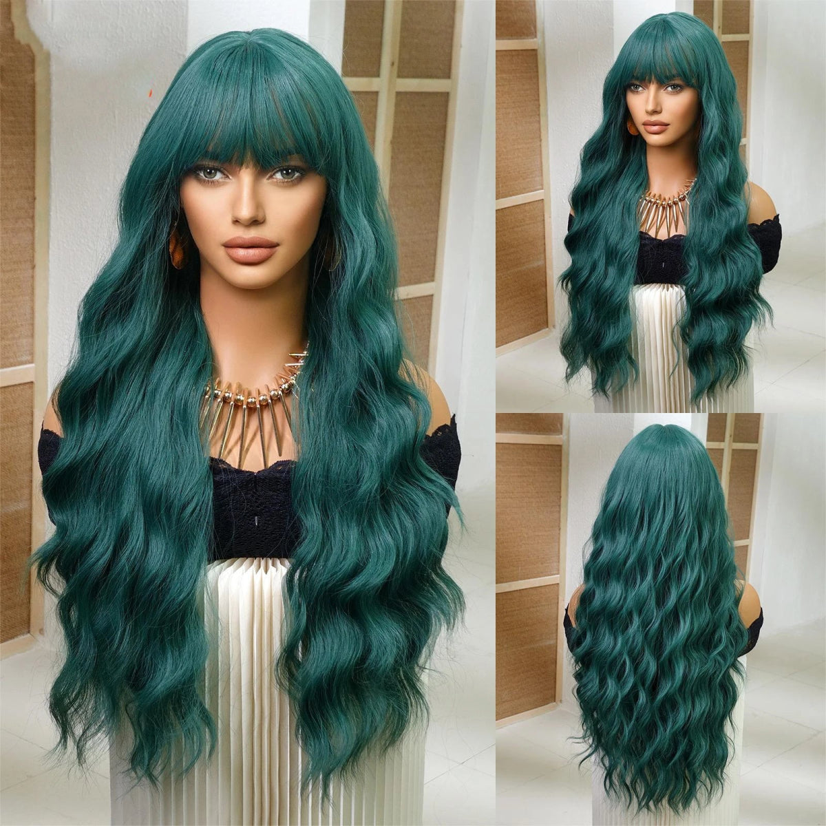 Blonde Wavy Synthetic Wig with Bangs - HairNjoy