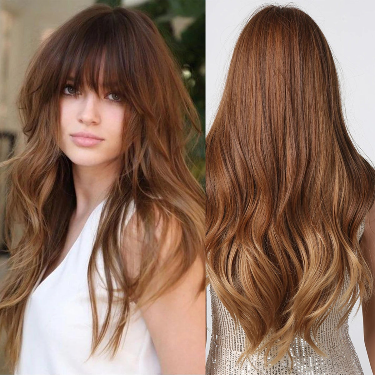 Blonde Wavy Synthetic Wig with Bangs - HairNjoy