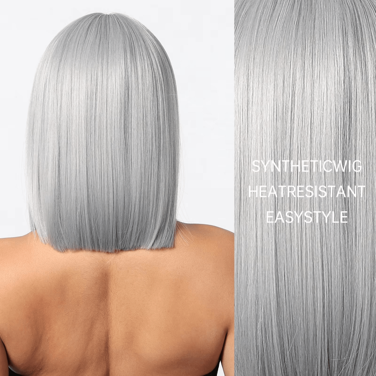 Bob straight gray wig with bangs synthetic cosplay wig - HairNjoy