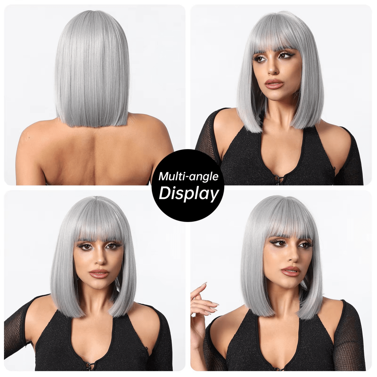 Bob straight gray wig with bangs synthetic cosplay wig - HairNjoy
