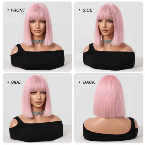 Bob straight pink wig with bangs synthetic cosplay wig - HairNjoy