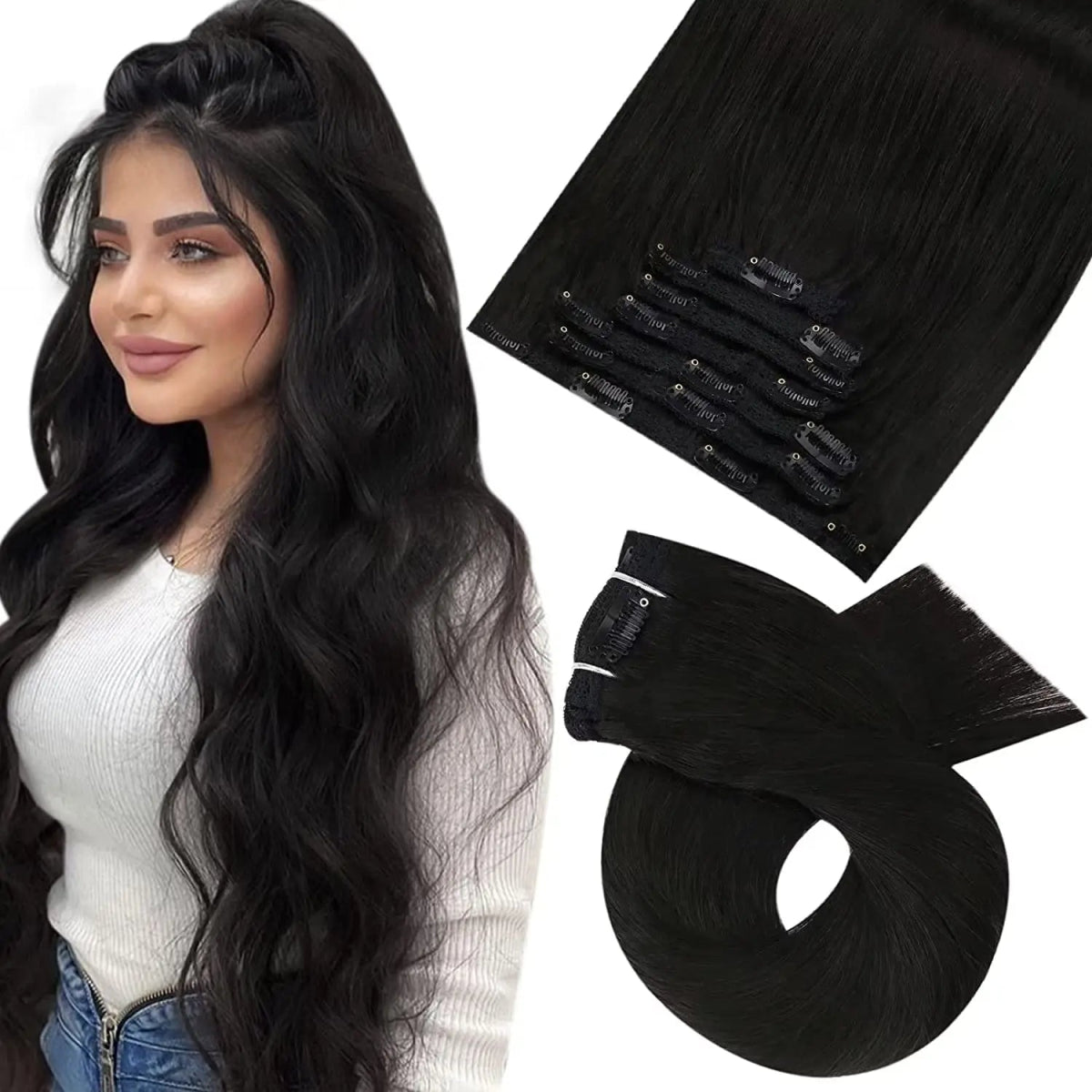 Brazilian Straight Remy Clip - In Extensions Set - HairNjoy