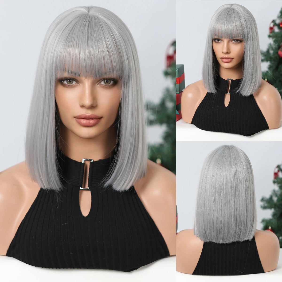 Brown Blonde Highlight Wig with Bangs - HairNjoy