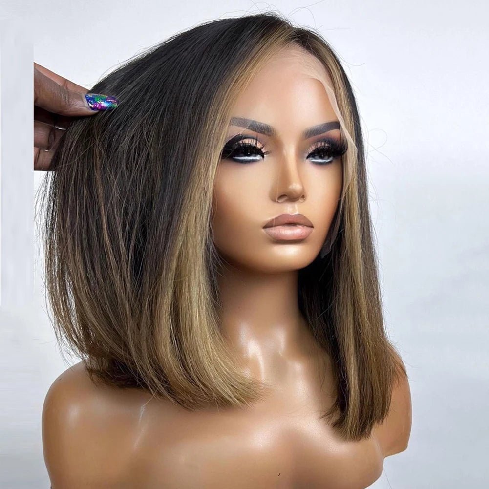 Brown Blonde Highlights Human Hair Wig - HairNjoy