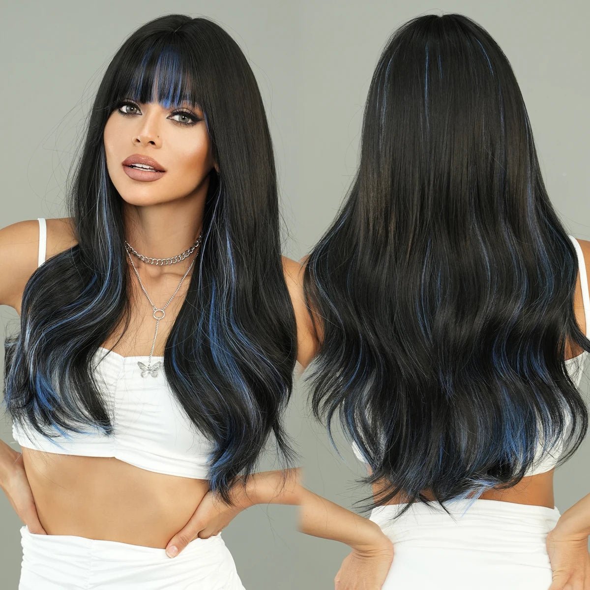 Brown Blonde Wavy Wig with Neat Bangs - HairNjoy