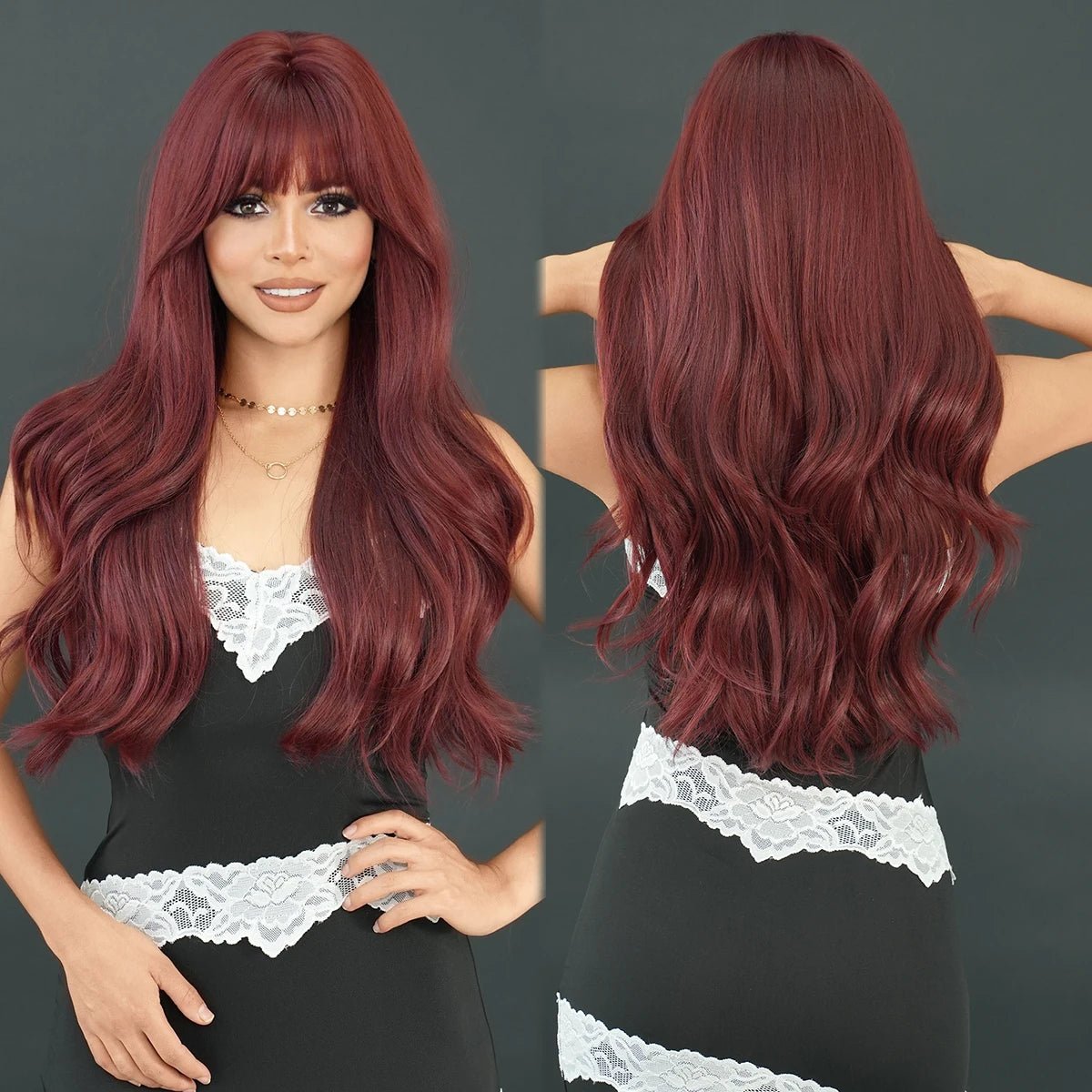 Brown Blonde Wavy Wig with Neat Bangs - HairNjoy