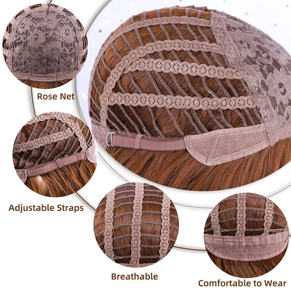 Brown Highlight Long Wavy Wig with Bangs - HairNjoy