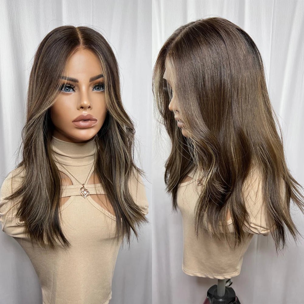 Brunette Balayage Natural Brown Roots Full Lace Wig - HairNjoy