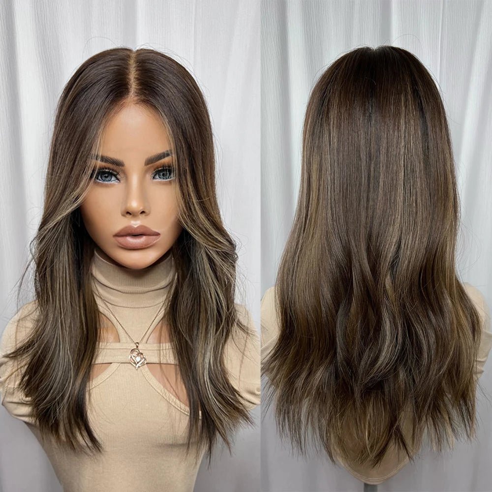 Brunette Balayage Natural Brown Roots Full Lace Wig - HairNjoy
