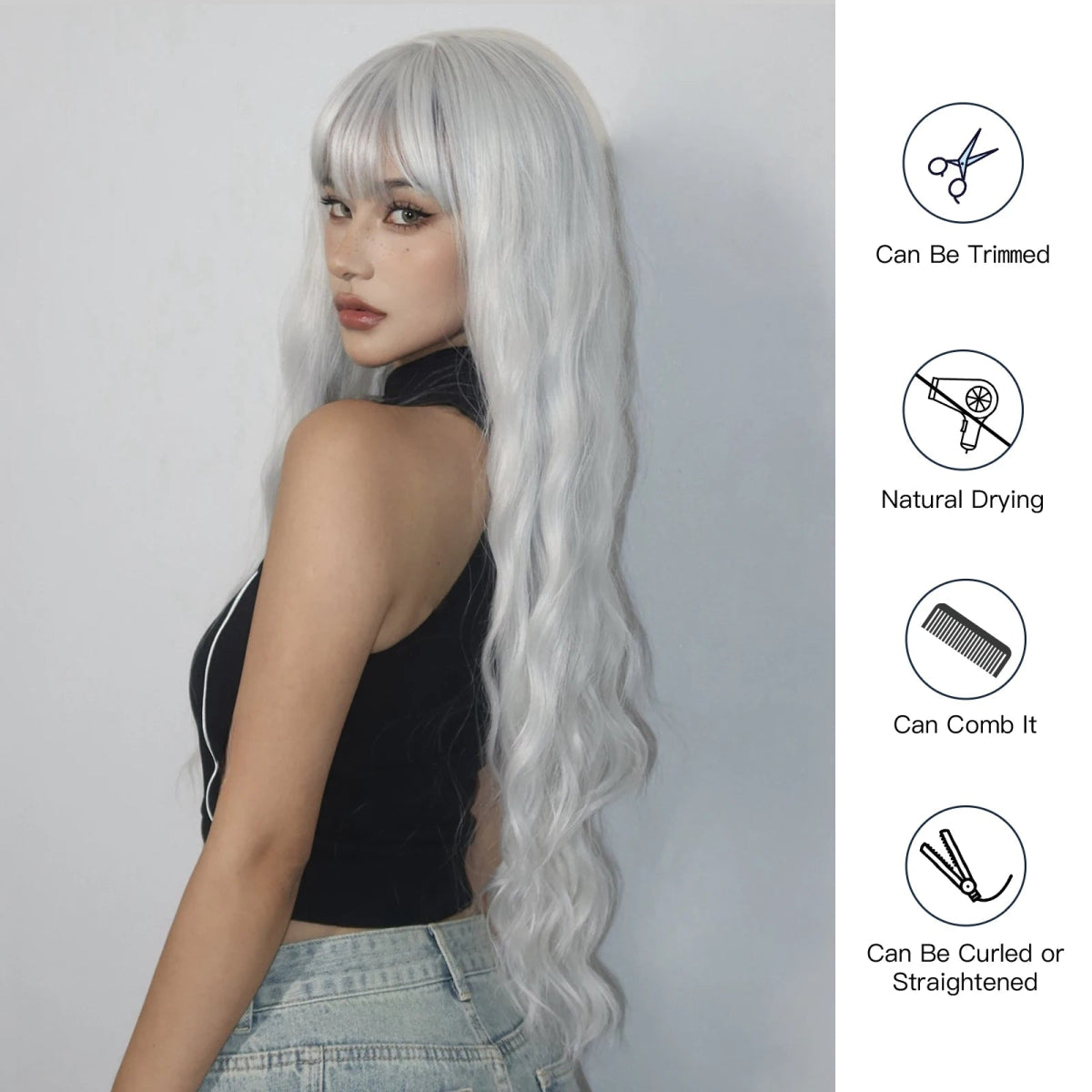 Cosplay Long Curly Synthetic Wig with Fluffy Bangs - HairNjoy