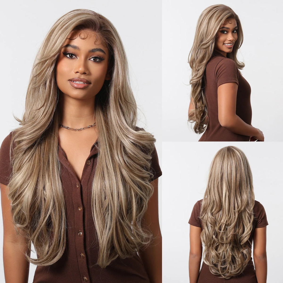 Dark Brown Highlight Lace Front Wig - HairNjoy