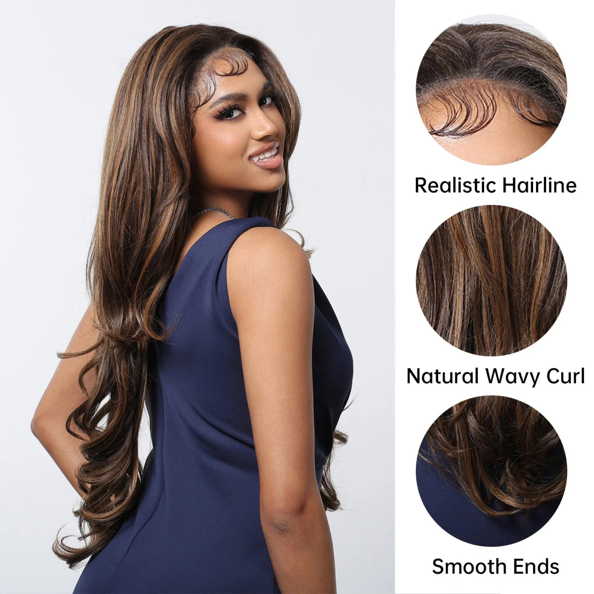Dark Brown Highlight Lace Front Wig - HairNjoy