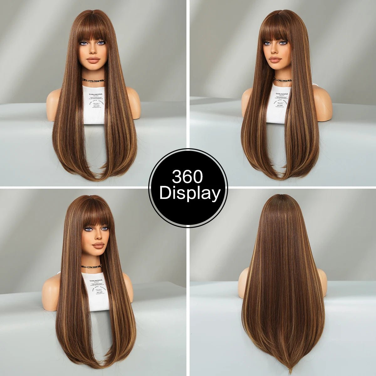 Dark Brown Long Straight Wig with Bangs - HairNjoy