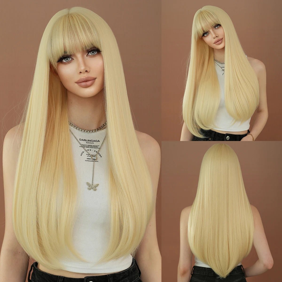 Dark Brown Long Straight Wig with Bangs - HairNjoy