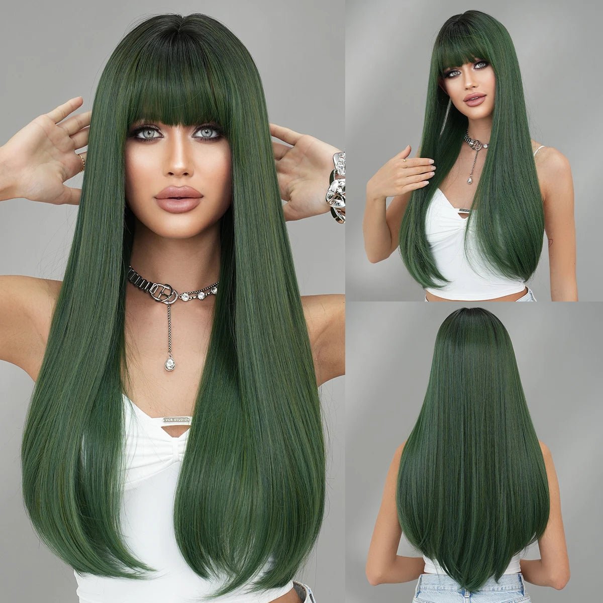 Dark Brown Long Straight Wig with Bangs - HairNjoy