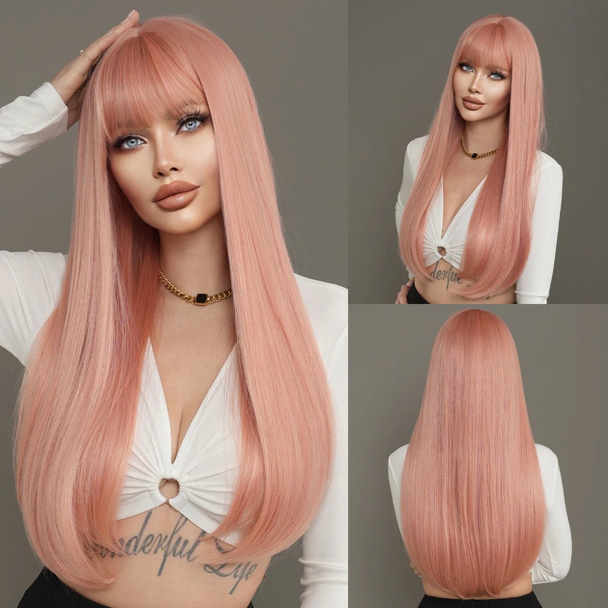 Dark Brown Long Straight Wig with Bangs - HairNjoy